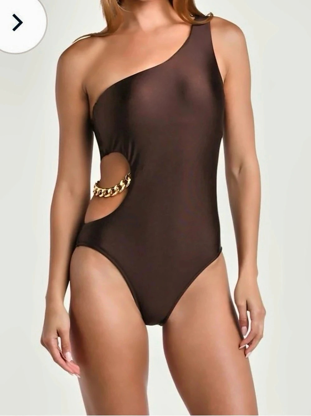 Brown One-Shoulder Cutout One-Piece